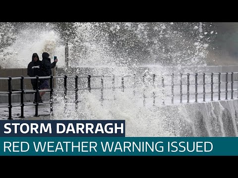Storm Darragh: Rare red weather warning issued for Wales as 90mph winds set to batter UK | ITV News
