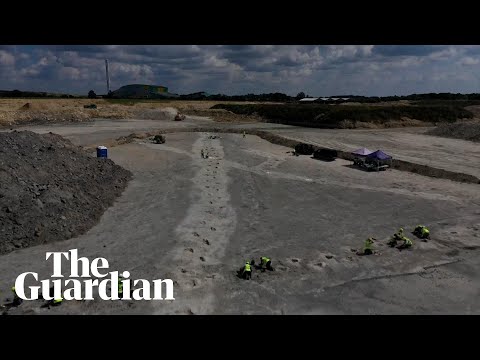 Drone footage shows newly unearthed dinosaur footprints