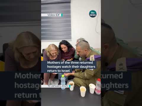 Mothers of the three returned hostages watch their daughters return to Israel #itvnews