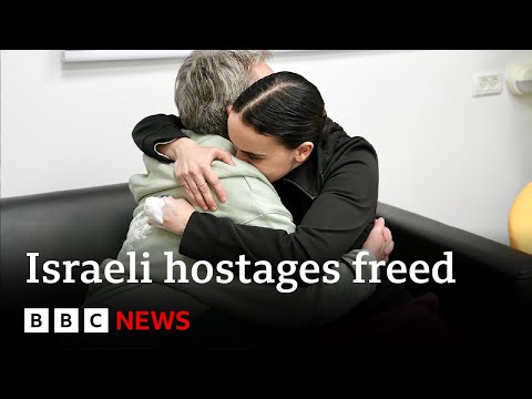 Three Israeli hostages ‘stable’ after being freed, as Palestinian prisoners await release | BBC News