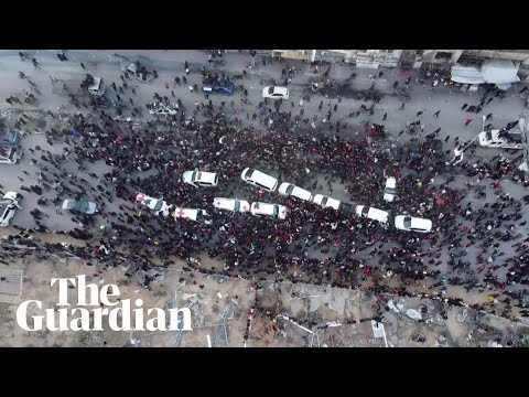 Drone footage shows moment Israeli hostages released in Gaza City