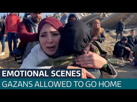 Incredible aerial pictures show thousands of Palestinians returning to the north of Gaza | ITV News