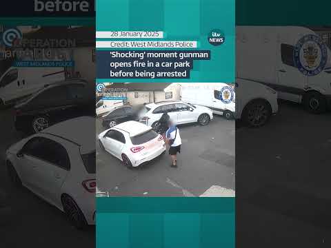 ‘Shocking’ moment gunman opens fire in a car park before being arrested.