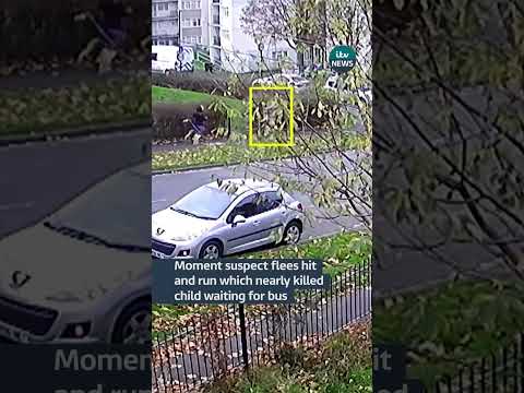 Moment suspect flees hit and run which nearly killed child waiting for a bus.