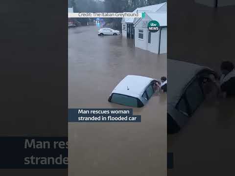 Man rescues woman stranded in flooded car in Great Glen, Leicestershire | ITV News