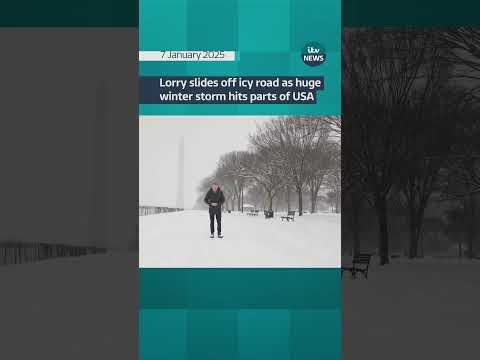 Lorry slides off an icy road in the USA amid a huge winter storm #itvnews #usa #weather