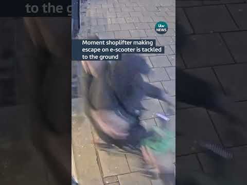 A shoplifter tried to escape on an e-scooter, but Met Police officers tackled him to the ground.