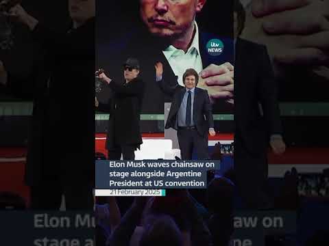 Elon Musk waves chainsaw on stage alongside Argentine President at US convention #itvnews