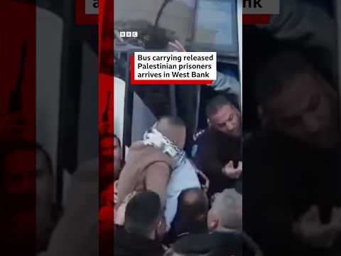 The bus came from Israel’s Ofer prison, it follows the release of three hostages in Gaza. #BBCNews