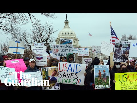 Thousands rally outside US Capitol against Trump’s closure of USAid