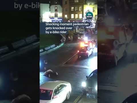 Shocking moment pedestrian gets knocked over by e-bike rider