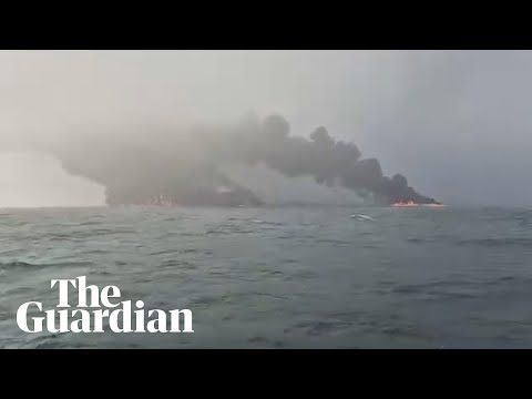 Footage shows oil tanker and cargo vessel on fire in North Sea