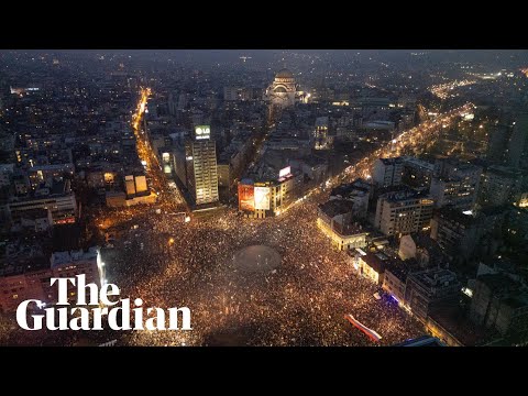 Drone footage shows mass anti-government protest in Belgrade