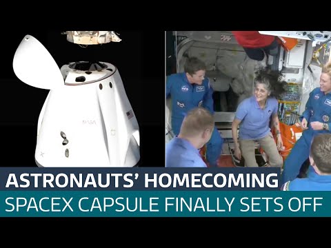 NASA astronauts set off for Earth in SpaceX capsule after being stuck for nine months | ITV News