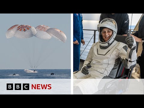 Nasa astronauts return to Earth after nine months in space | BBC News
