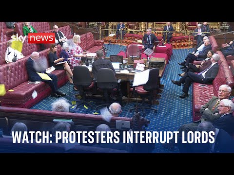House of Lords: Watch as protesters shouting ‘Lords out, people in’ throw papers at peers