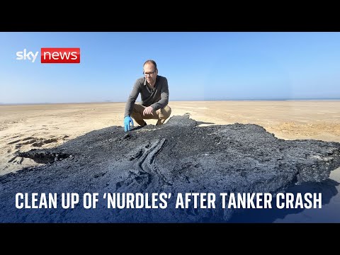 Race to clean up billions of plastic ‘nurdles’ that washed up in UK after tanker crash