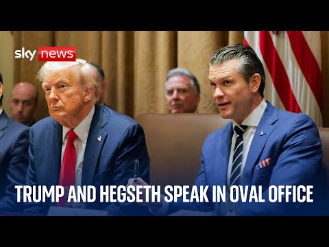 President Trump and Pete Hegseth speak in the Oval Office