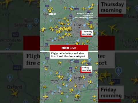 Flight radar before and after fire closed Heathrow. #Airplanes #BBCNews