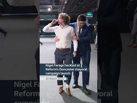 Nigel Farage heckled at Reform’s Doncaster mayoral campaign launch #itvnews