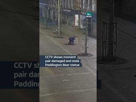 CCTV shows moment pair damaged and stole Paddington Bear statue #itvnews