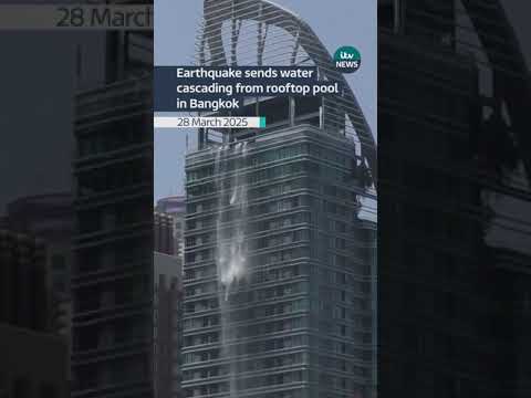 Earthquake sends water cascading from rooftop pool in Bangkok #itvnews