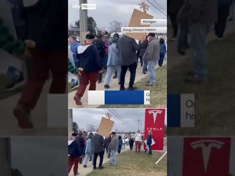 People gather to protest Tesla and founder