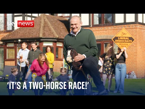 Lib Dem leader Ed Davey gallops on hobby horse to launch local election
