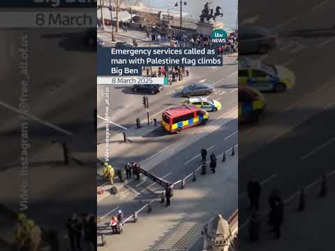 Emergency services called as man climbs up Big Ben holding Palestine flag  #itvnews