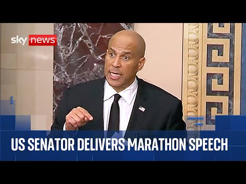 Senator delivers marathon speech to protest Trump