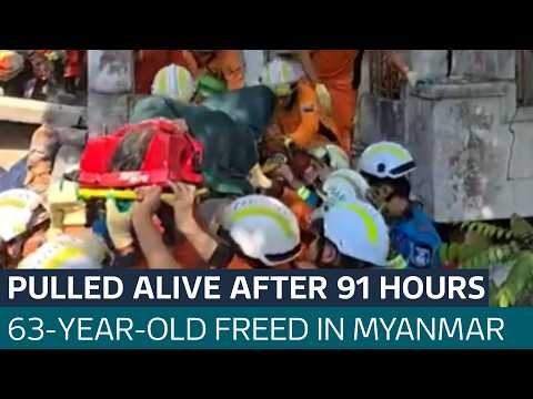 Myanmar earthquake: Moment woman pulled alive from rubble after four days trapped | ITV News