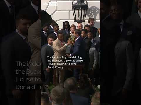 Watch the moment JD Vance drops a trophy during Ohio State football’s White House visit