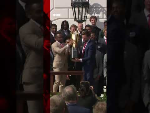 JD Vance drops football trophy at White House ceremony. #JDVance #BBCNews