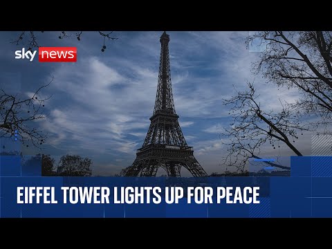 Eiffel Tower lights up with peace message