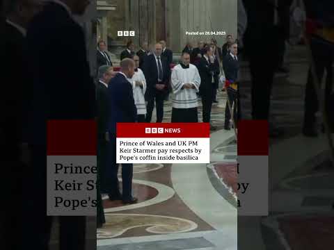 William, the Prince of Wales, and UK PM Keir Starmer pay respects by Pope Francis’ coffin. #BBCNews