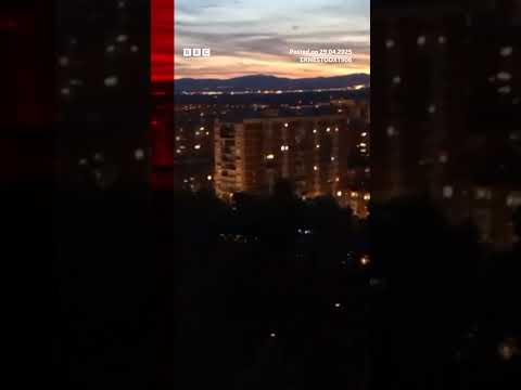 People cheer as power comes back on in Madrid. #Spain #Shorts #BBCNews