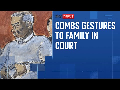 Sean Combs gestures to family in court as trial commences