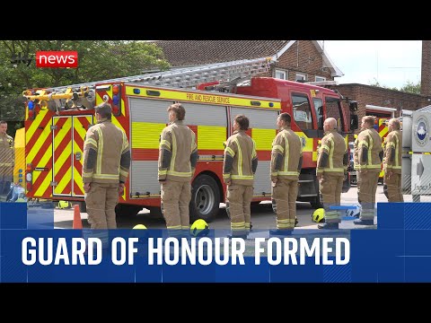 Firefighters form guard of honour after two colleagues and business owner die in Bicester blaze