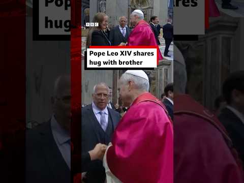 Pope Leo XIV shares a hug with his brother after Mass. #PopeLeo #Vatican #BBCNews