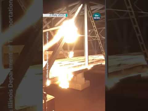 Old Illinois bridge goes up in flames in controlled explosion  #itvnews #illinois