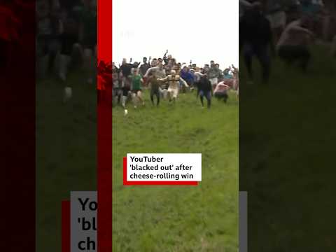 Tom said he “risked his life” to win the Gloucestershire cheese-rolling race. #BBCNews