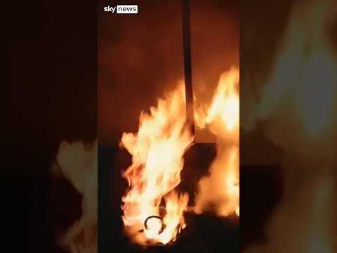 Bus depot burns after Russia strikes