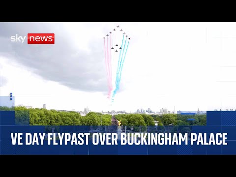 Red Arrows join military aircraft for VE Day flypast | Watch in full