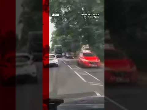 Dashcam footage captures moment bus carrying college students crashed in UK. #BBCNews