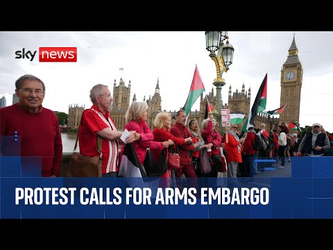 Protest outside Parliament against UK’s role in the war in Gaza