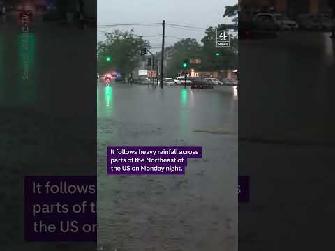 Floodwater pours into NYC subway
