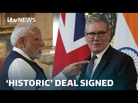 In Full: Starmer and Modi’s awkward hug and remarks after signing ‘landmark’ trade deal | ITV News