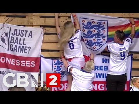 Football fans gather outside St Jakob Park in Basel ahead of Women’s Euro 2025 final