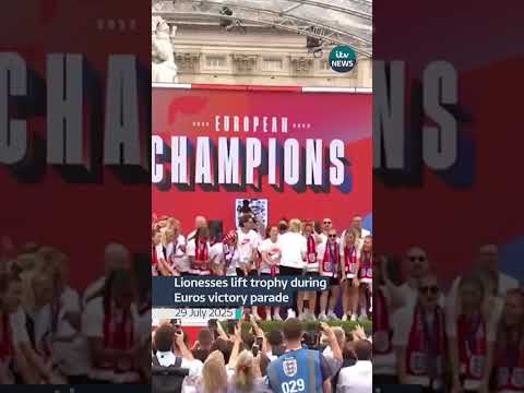 Lionesses lift trophy during Euros victory parade #itvnews