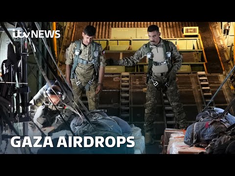 Gaza aid drops: ‘Chancing the waves’ for a packet of biscuits | ITV News